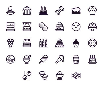 Treat Icon Set with 28 Bold Line 256x256 Pixel Optimized Graphics vector