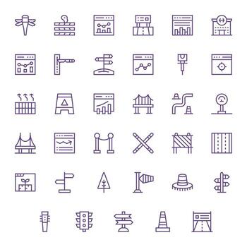 35 Grid Fitted Regular Line Icons designed for Traffic Interface vector