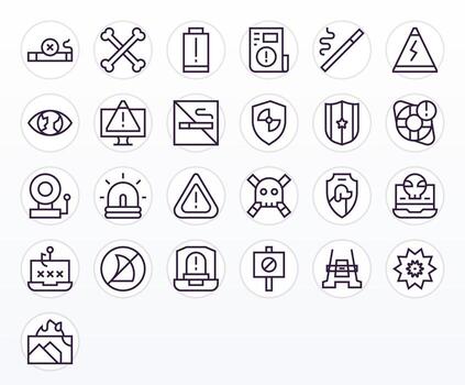 25 Grid Fitted High Resolution Icons for Warning Sign in elegant Regular Line design vector