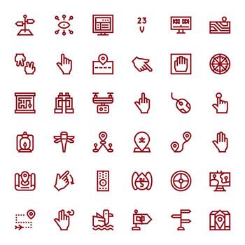 Navigation Icon Library with 36 Bold Line 128x128 Pixel Aligned Designs vector