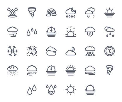 Weather Icon Graphics featuring 28 Bold Line Pixel Optimized High Resolution Designs vector