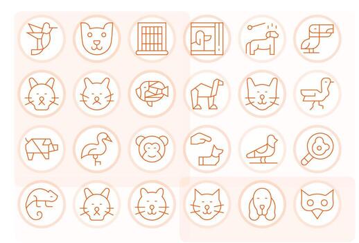 24 64x64 Thin Line Icons optimized for Animal Pixel Optimized display vector