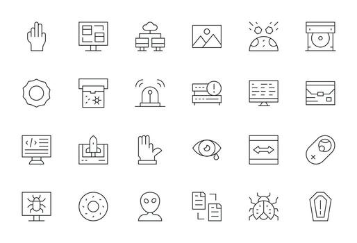 24 256x256 Delgado línea íconos para software con píxel optimizado precisión vector