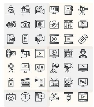 42 Pixel Aligned Icons themed around in 64x64 Regular Line format vector