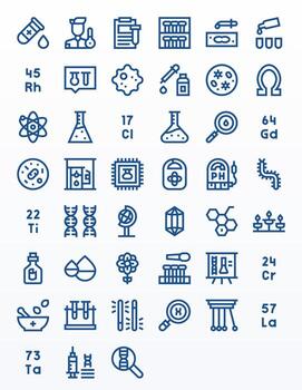 45 Bold Line Icons for Science in crisp 256x256 Pixel Aligned resolution vector