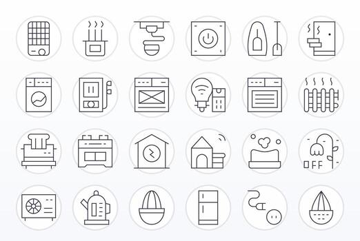 24 Thin Line Pixel Optimized Icons crafted for Appliance High Resolution applications vector
