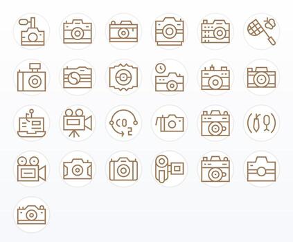 Capture Comprehensive Bundle with 25 Display Perfect Regular Line 128x128 Icons vector