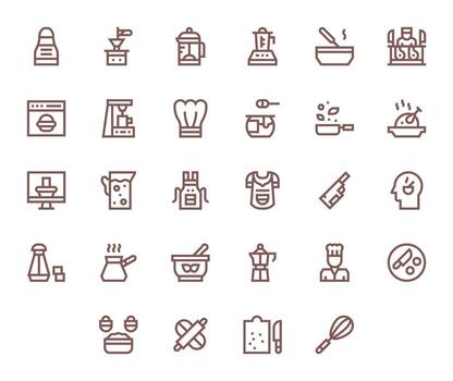 Preparation Essential Set including 28 Pixel Aligned Bold Line High Resolution Icons vector