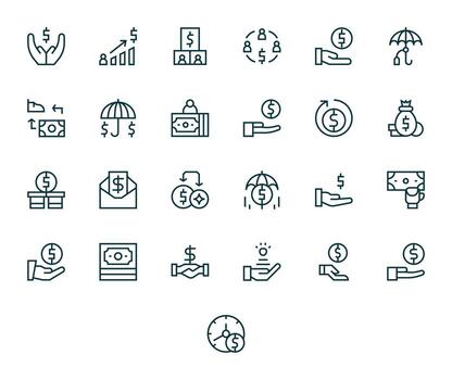25 256x256 Regular Line Icons optimized for Compensation Grid Fitted display vector