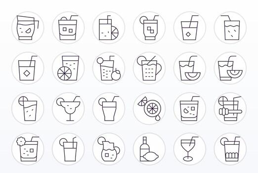 Lemonade Pixel Optimized Set with 24 64x64 Thin Line Icons vector