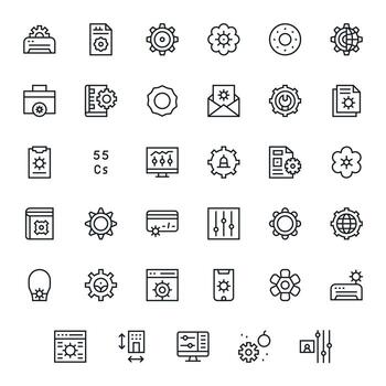 Parameters Display Perfect Set with 35 Retina Ready Regular Line Icons vector