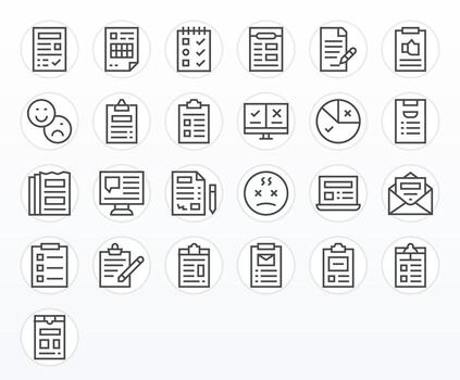 25 Pixel Aligned Icons themed around Questionnaire in High Resolution Regular Line format vector