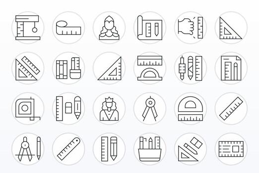 Ruler Editable Set with 24 High Resolution Thin Line Icons vector