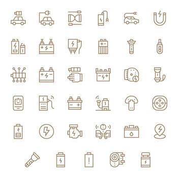 35 Icons for Battery optimized in Pixel Aligned High Resolution Regular Line resolution vector