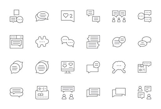 Comment Section Comprehensive Bundle with 24 Grid Fitted Thin Line Retina Ready Icons vector