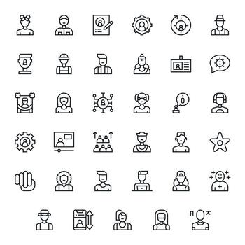 User Icon Collection featuring 35 Grid Fitted High Resolution Regular Line Designs vector