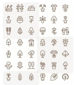 42 64x64 Regular Line Icons optimized for Foliage Grid Fitted display vector