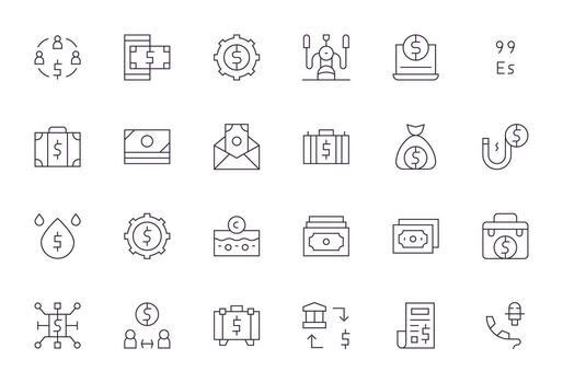 Thin Line Style Dollars Icons with 24 High Resolution Display Perfect Designs vector