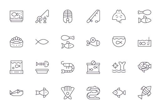 24 PIXEL Perfect Thin Line Icons designed for Fish Interface vector