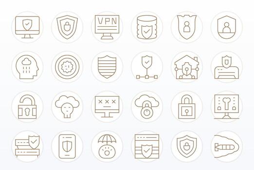 Cyber Security Retina Ready Icon Pack with 24 Thin Line Pixel Optimized Elements vector