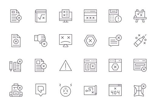 24 editable Delgado línea íconos diseñado para incorrecto interfaz vector
