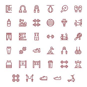 Workout Scalable Set featuring 35 Pixel Optimized Regular Line High Resolution Icons vector