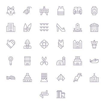 Lineart 128x128 Icon Pack with 32 Thin Line Pixel Optimized Elements vector