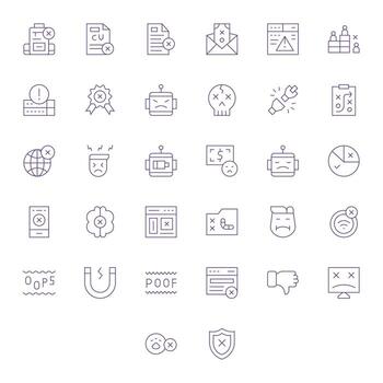 32 High Resolution Thin Line Grid Fitted Icons for Failure Projects vector