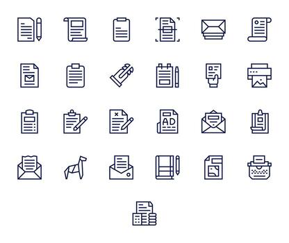 Paper Comprehensive Bundle with 25 Grid Fitted Regular Line Retina Ready Icons vector