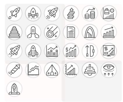 25 Grid Fitted Regular Line Icons from Ascending Collection vector