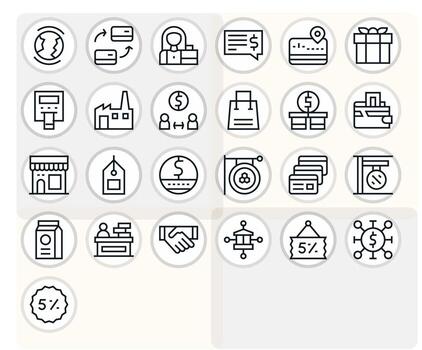 comercio exclusivo conjunto presentando 25 regular línea píxel optimizado 256x256 íconos vector