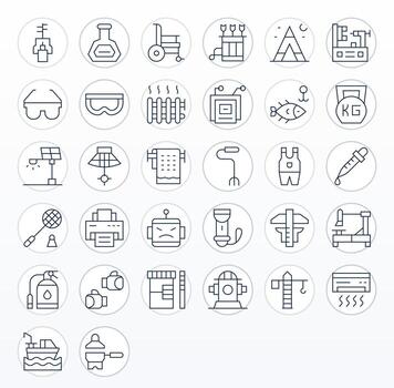 Equipment Icon Toolkit featuring 32 Pixel Optimized High Resolution Thin Line elements vector