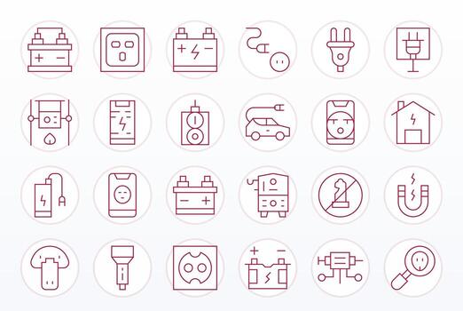 Power Source Retina Ready Icon Pack with 24 Thin Line Display Perfect Elements vector