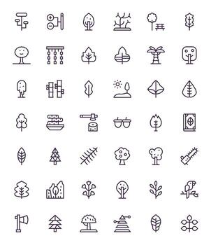 42 Icons inspired by Tree in PIXEL Perfect High Resolution Regular Line quality vector