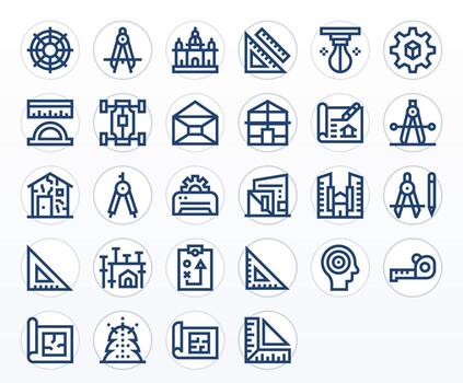 Blueprint Grid Fitted Set with 28 256x256 Bold Line Icons vector