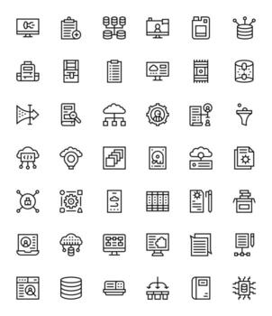 42 256x256 píxel alineado íconos para datos administración en regular línea tema vector