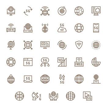 Internet Access Icon Collection featuring 35 Pixel Aligned Retina Ready Regular Line Designs vector