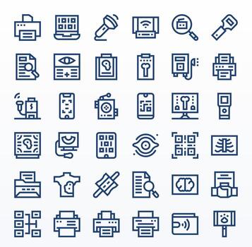 Bold Line Pixel Aligned Icons from Scan Set with 36 128x128 Icons vector