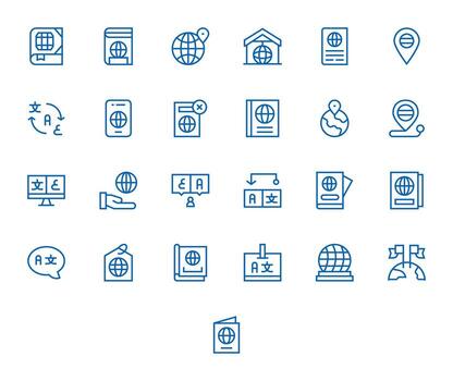 Regular Line Style Foreign Icons with 25 256x256 Pixel Aligned Designs vector
