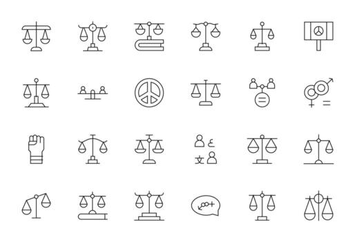 24 High Resolution Thin Line Icons for Equality with Detail Enhanced precision vector