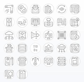 Delgado línea editable íconos desde datos administración conjunto con 32 alto resolución íconos vector
