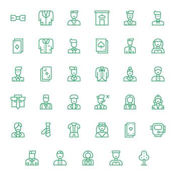 Suit Grid Fitted Set with 35 High Resolution Regular Line Icons vector