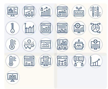 25 Regular Line Icons for Analytics in crisp 256x256 Display Perfect resolution vector