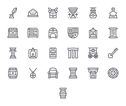 25 64x64 Regular Line Icons optimized for Antique Grid Fitted display vector