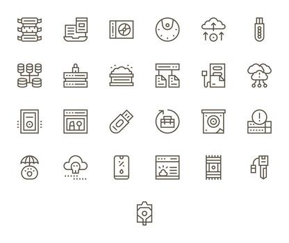 25 Icons for Backup featuring 256x256 Editable Regular Line Graphics vector