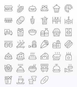 40 High Resolution Icons for Lunch in Detail Enhanced Thin Line Format vector