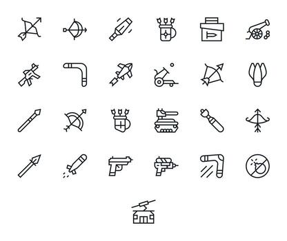 Projectile Complete Package with 25 64x64 Regular Line Pixel Optimized Icons vector
