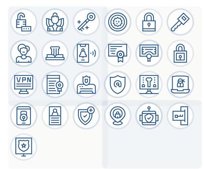 Authentication Icon Toolkit featuring 25 Detail Enhanced High Resolution Regular Line elements vector