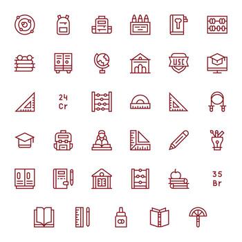 School Icon Library with 35 Regular Line High Resolution Pixel Aligned Designs vector