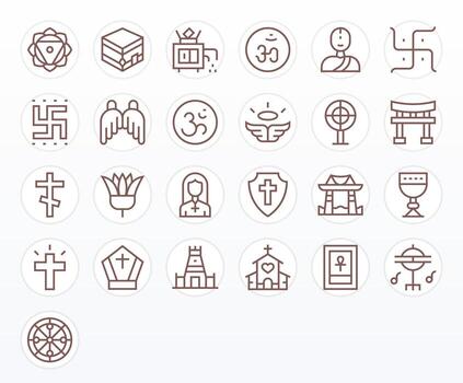 25 Regular Line Icons designed for Sacred in 64x64 Pixel Optimized format vector